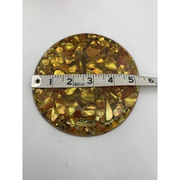 Vintage MCM Amber Plympton's Lucite & Genuine Abalone Shell Trivet Decor - Picture 5 of 6